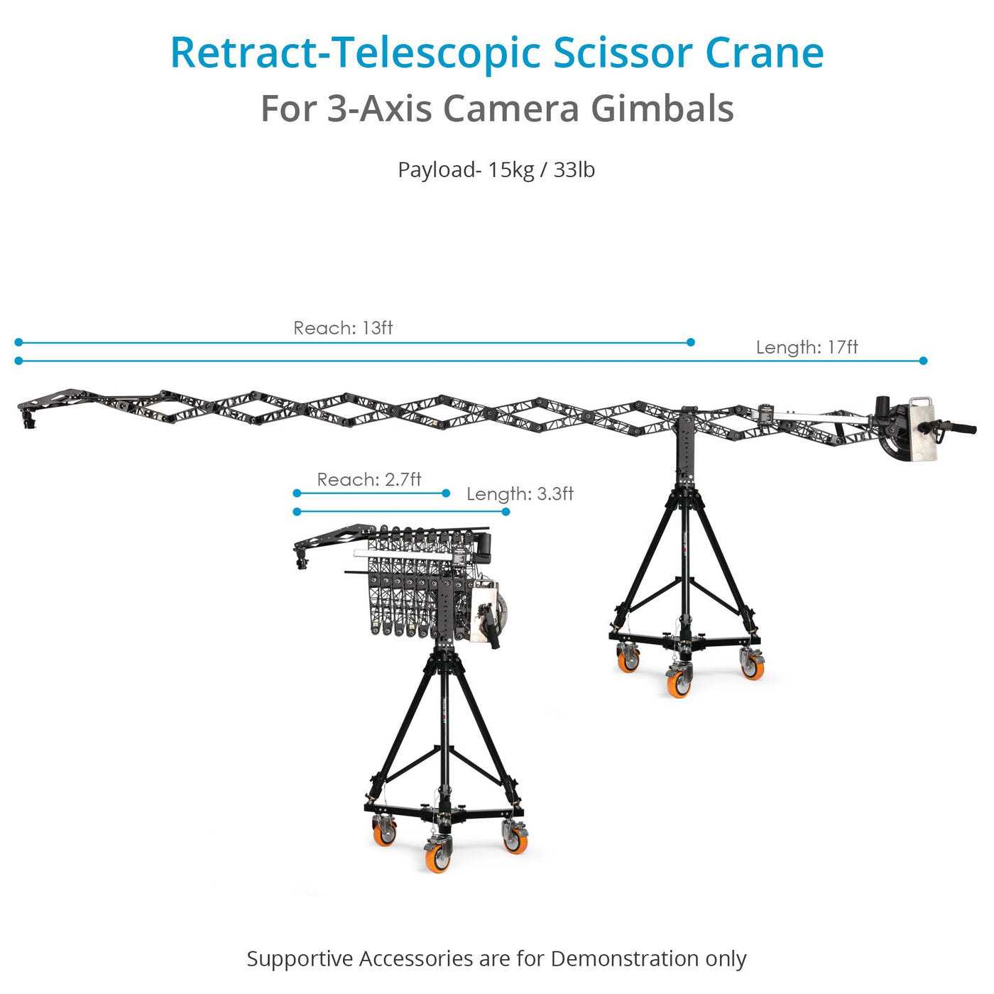 PROAIM Gru A Forbice Telescopica 17ft – Per Gimbal 3 Assi, Carico 15kg, Braccio In Alluminio, Motore 12V CC, Per Produzioni Cinematografiche (JB-SCSR-00)